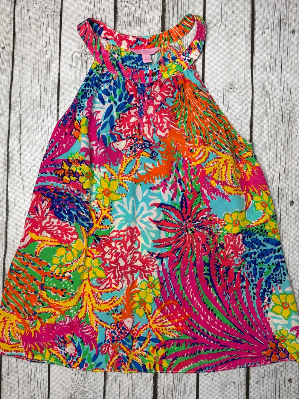 Lilly Pulitzer Women's M Rogan Silk Halter Top Fishing For Compliments